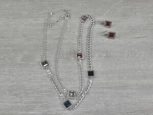 Brighton Tailor Silver Colorful Crystals Long Station Necklace & Earrings